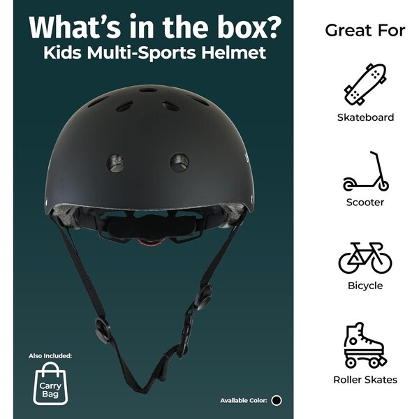 Lifemaster Kids Adjustable Sports Helmet 3-8 Yrs, Impact-Resistant, 11-Vent System, Comfort Padding, Black - LFHELBK