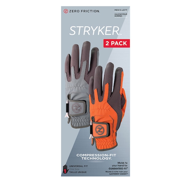Zero Friction Men's Stryker Golf Glove, Grey/Orange, PK2 - GL20001