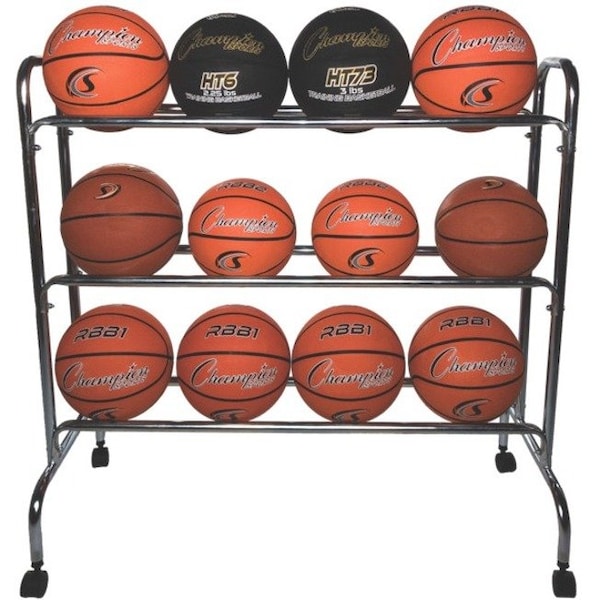 Champion Sports Basketball Cart, 41inLx17inWx41inH, Chrome - BRC3