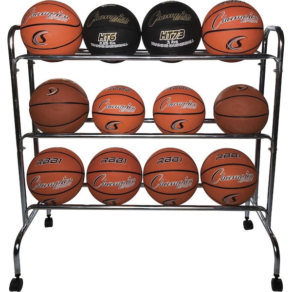 Champion Sports Basketball Cart, 41inLx17inWx41inH, Chrome - BRC3