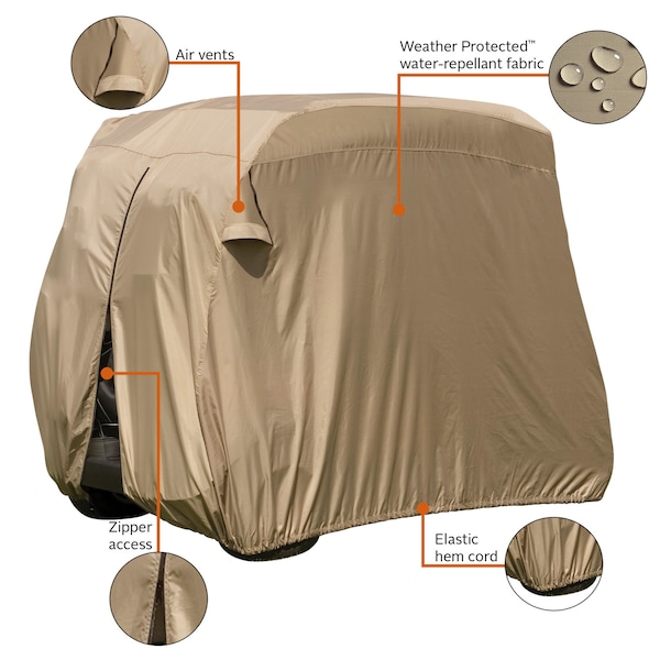 Classic Accessories Golf Cart Cover, Short Roof, 2-Person, Tan - 72402