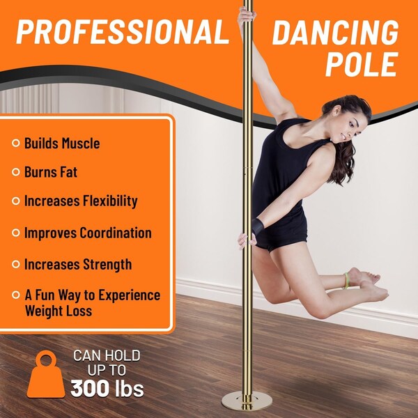 Runmaster Premium 45mm Dance Pole Kit, Spinning and Static, Portable Steel with Silicone Protection, Gold - HMDANGLD