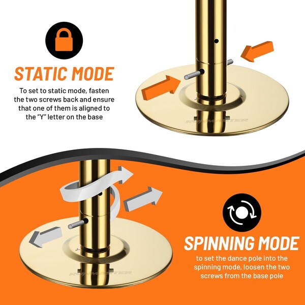 Runmaster Premium 45mm Dance Pole Kit, Spinning and Static, Portable Steel with Silicone Protection, Gold - HMDANGLD