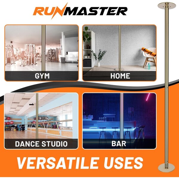 Runmaster Premium 45mm Dance Pole Kit, Spinning and Static, Portable Steel with Silicone Protection, Gold - HMDANGLD