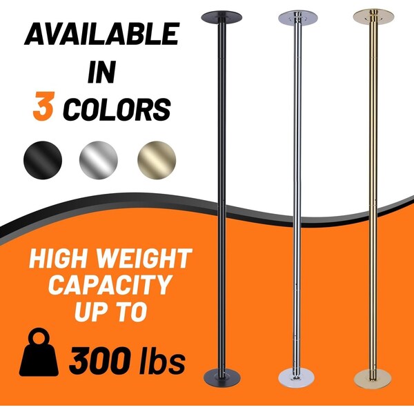 Runmaster Premium 45mm Dance Pole Kit, Spinning and Static, Portable Steel with Silicone Protection, Gold - HMDANGLD