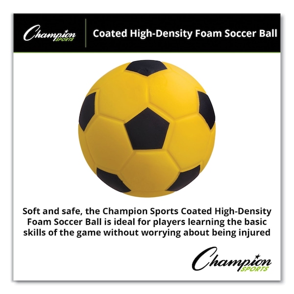 Champion Sports Coated Foam Sport Ball, For Soccer, Playground Size, Yellow - SFC