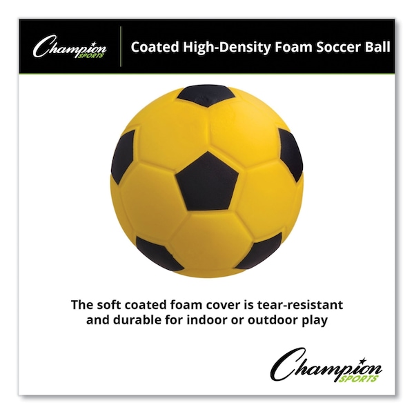 Champion Sports Coated Foam Sport Ball, For Soccer, Playground Size, Yellow - SFC