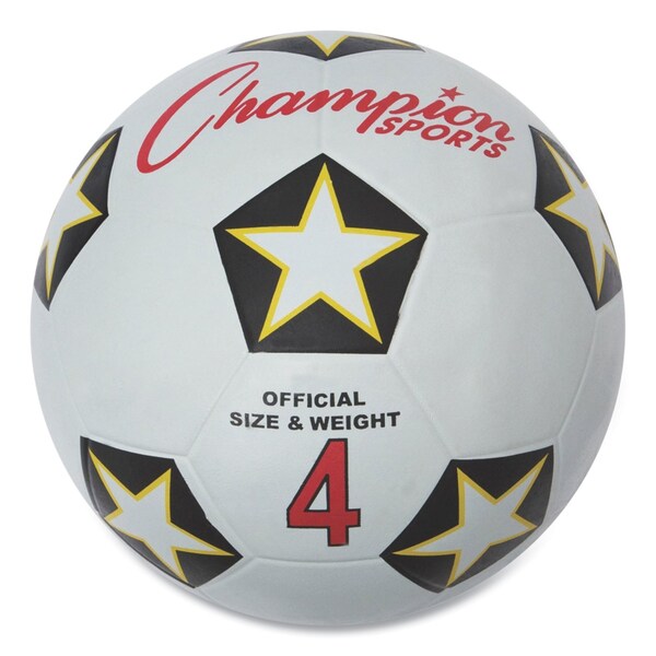 Champion Sports Rubber Sports Ball, For Soccer, No. 4 Size, White/Black - SRB4