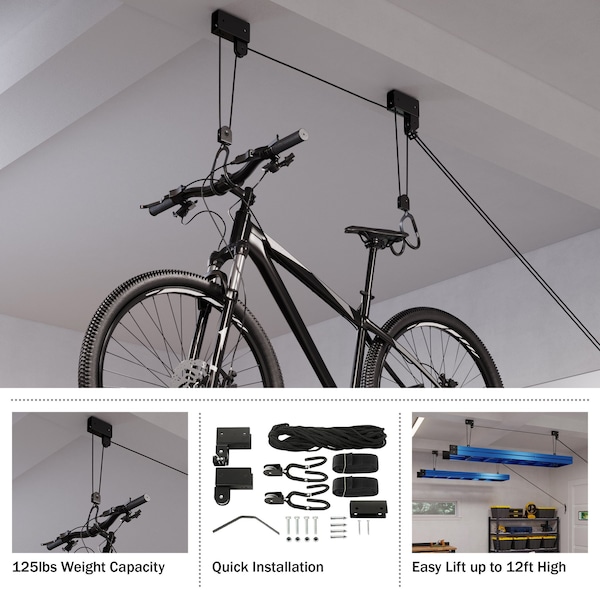 New Product 2023 Bike Hanger - 125lb Capacity Overhead Storage Pulley System for Ceiling up to 12ft by RAD Sportz - 83-DT4999