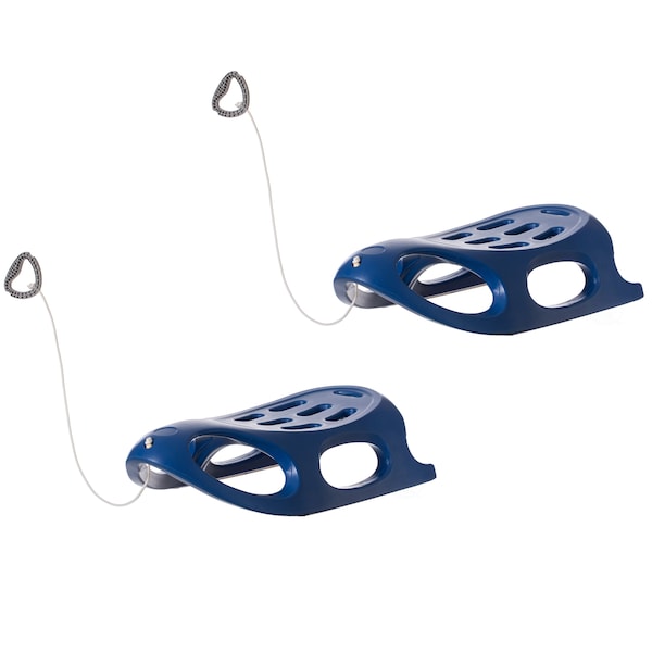 Shpilmaster Outdoor Snow Sleigh Ice Sled Toy, Two Rider, Solid Hard Plastic with Pull Rope, Blue Set of 2 - QI004217.BL.2