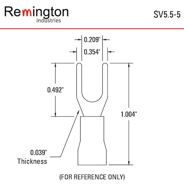 Remington Industries Fork Terminals, PVC Insulated, 10-12 AWG Wire, 10 Stud Size, Yellow, 100 Pcs - SV5.5-5-100
