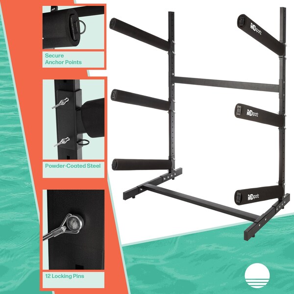 Rad Sportz Kayak Storage Rack - 3-Level Freestanding  Stand with Padded Arms, 300lb Capacity by - 83-7001