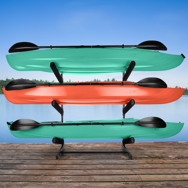 Rad Sportz Kayak Storage Rack - 3-Level Freestanding  Stand with Padded Arms, 300lb Capacity by - 83-7001