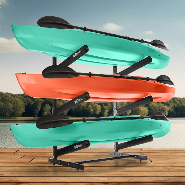 Rad Sportz Kayak Storage Rack - 3-Level Freestanding  Stand with Padded Arms, 300lb Capacity by - 83-7001