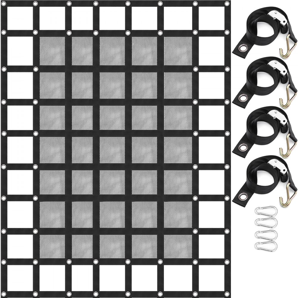 VEVOR Cargo Net with Mesh, 8' x 6.7' Cargo Net for Pickup Truck Bed, Heavy Duty Cargo Nets with Cam Buckles & S-Hooks & Cross Strap, Truck Bed Cargo Net for Trailer SUV Jeeps(96" x 80") - BZD244X205CMAQW01V0