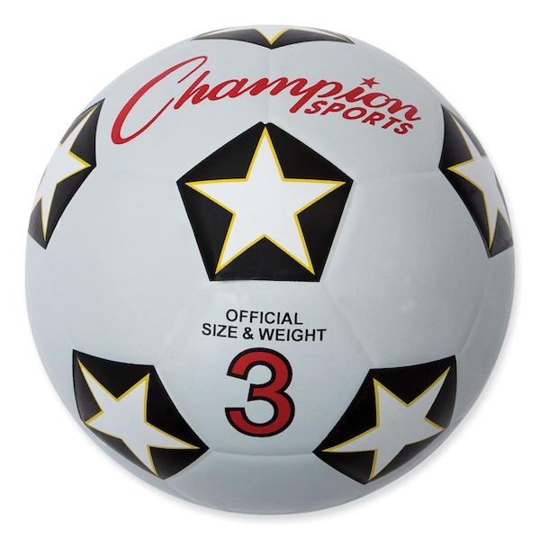 Champion Sports Rubber Sports Ball, For Soccer, No. 3 Size, White/Black - SRB3