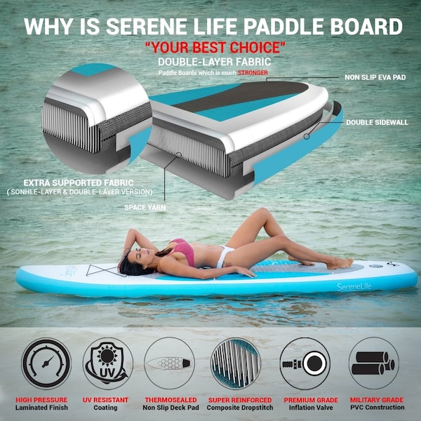 Serenelife Thunder Wave Sup - Stand Up Water Paddle-Board, SLSUPB10 - SLSUPB10
