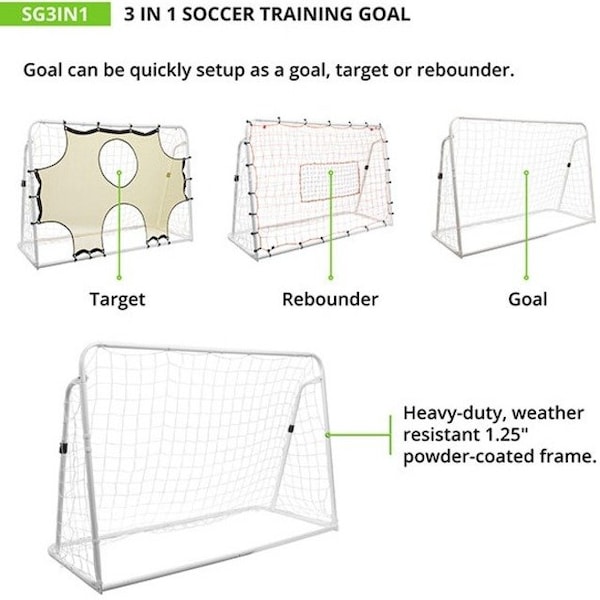 Champion Sports Soccer Goal Set, 3 in 1 Trainer, 6x3x4ft - SG3IN1