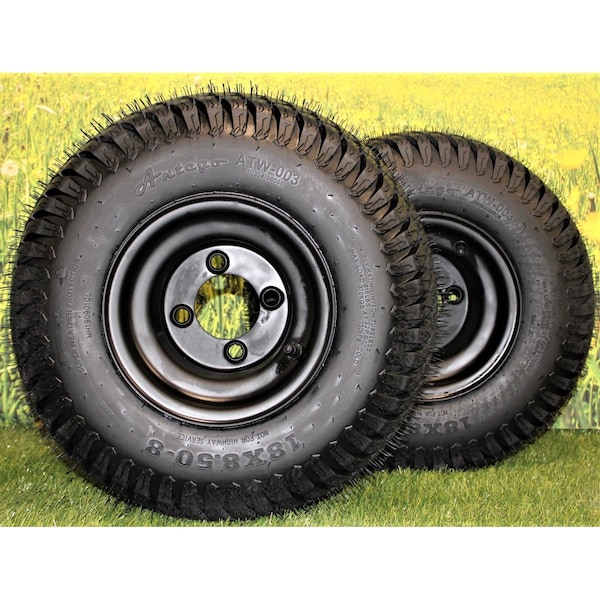 Antego 8in Matte Black Steel Golf Cart Wheels and 18X8.50-8 Turf 4 Ply Tires - Set of 2, 2PK - A870100304188508