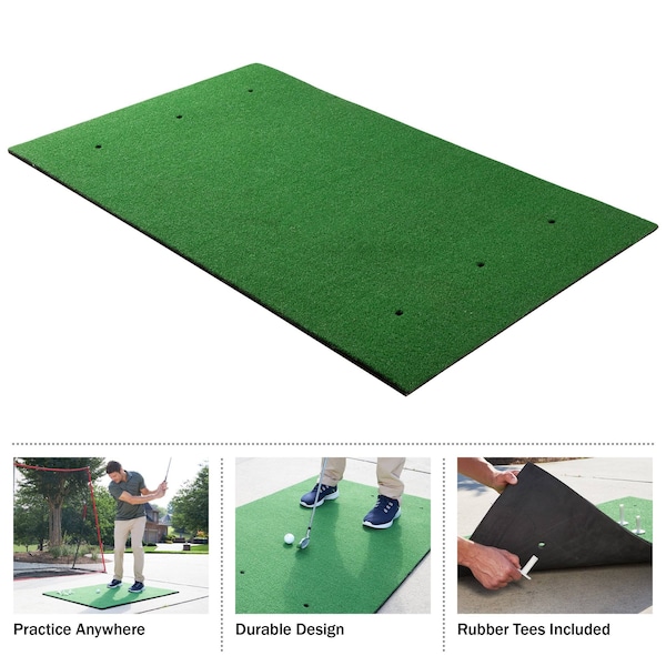 Wakeman Golf Hitting Mat - 5x3-Foot Artificial Turf with 3 Rubber Tees and 6 Teeing Positions by - 80-FIT1007