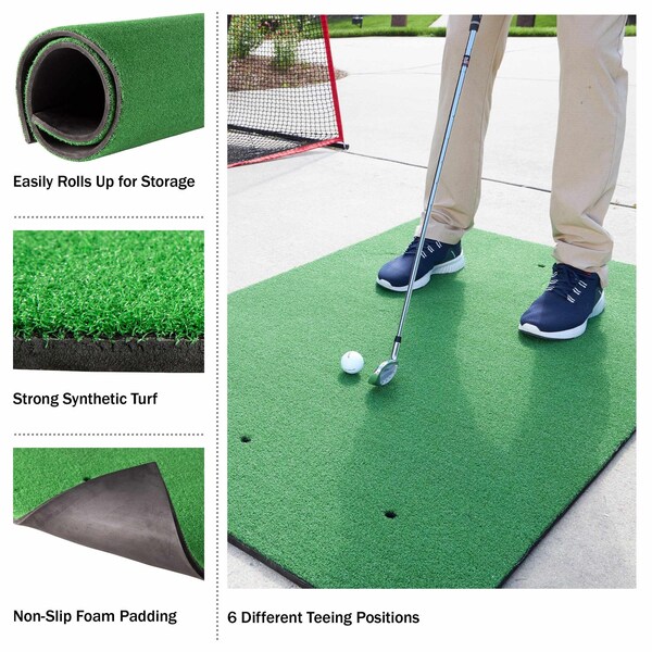 Wakeman Golf Hitting Mat - 5x3-Foot Artificial Turf with 3 Rubber Tees and 6 Teeing Positions by - 80-FIT1007