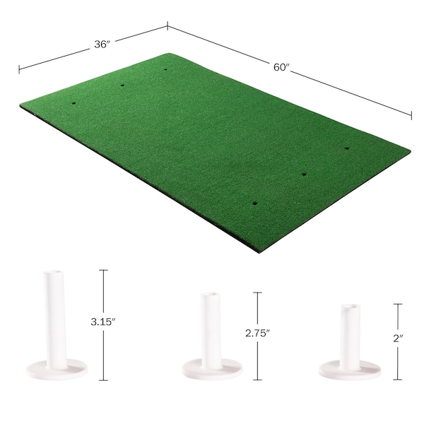 Wakeman Golf Hitting Mat - 5x3-Foot Artificial Turf with 3 Rubber Tees and 6 Teeing Positions by - 80-FIT1007