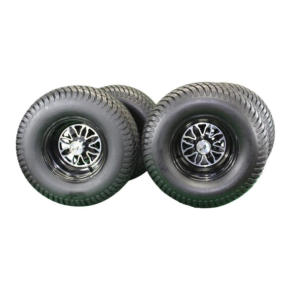 Antego 22x11.00-10 Turf tire with 10x7 Fusion Glossy Black Wheels for Golf Cart Set of 4, 4PK - A1070139009030422110010