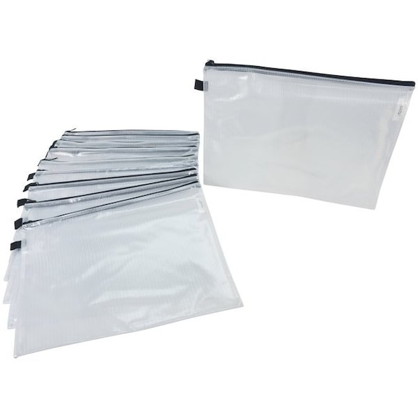 Sax Mesh Zippered Bag, 12 x 16 Inches, Clear with Black Trim, Pack of 10 PK - 2018753