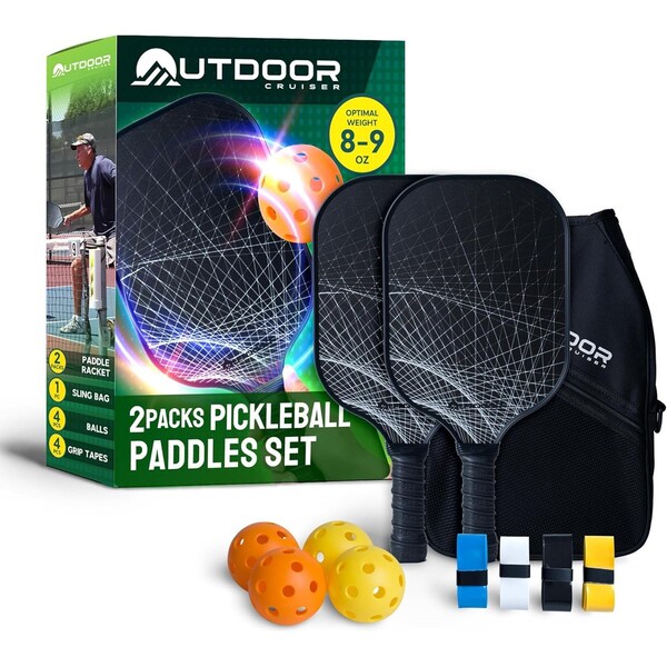 Outdoorcruiser Outdoor Cruiser Pickleball Set, USAPA Approved, Carbon Fiber Paddles, 2 Rackets, 4 Balls, Sling Bag - OCCPKB20