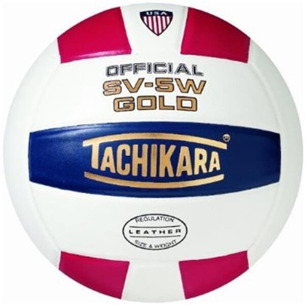 Tachikara Tachikara SV5W-GOLD.SWN Gold Competition Premium Leather Volleyball - Scarlet-White-Navy - SV5W-GOLD.SWN