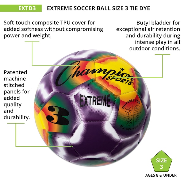 Champion Sports Extreme Tiedye Soccerball, Size 3 - EXTD3