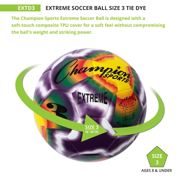 Champion Sports Extreme Tiedye Soccerball, Size 3 - EXTD3