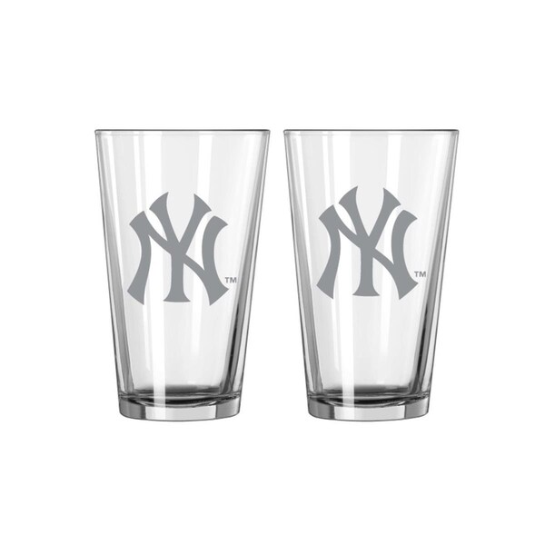 Signed And Sealed New York Yankees Pint Frost Design Glass Set - 2 Piece - SI3348466
