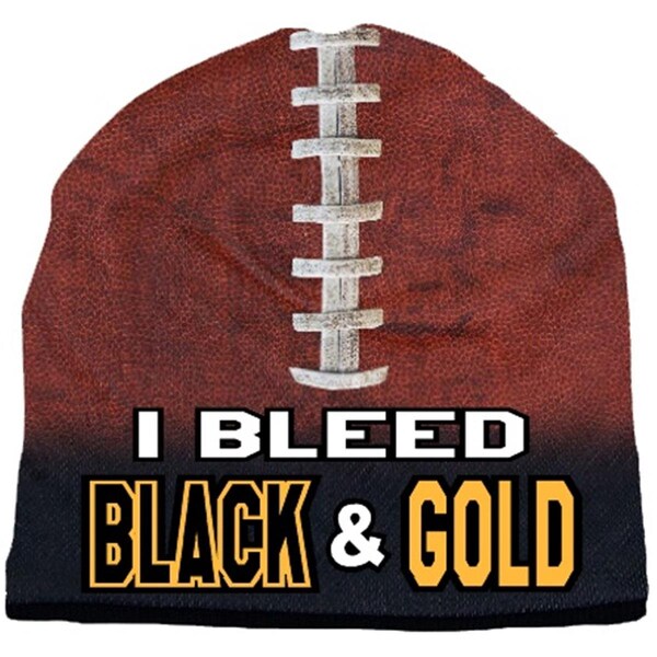 American Mills Beanie I Bleed Style Sublimated Football Black and Gold Design - 1122702532