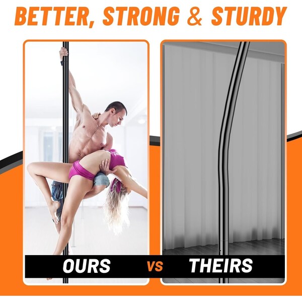 Runmaster Premium 45mm Dance Pole Kit, Spinning and Static, Portable Steel with Silicone Protection, Black - HMDANBLA