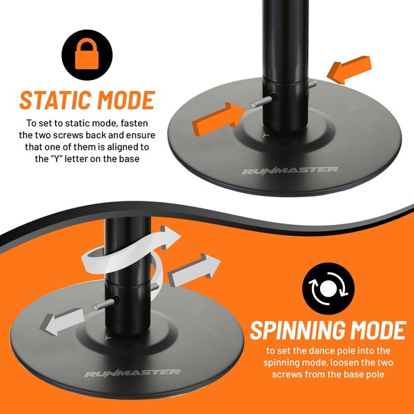 Runmaster Premium 45mm Dance Pole Kit, Spinning and Static, Portable Steel with Silicone Protection, Black - HMDANBLA