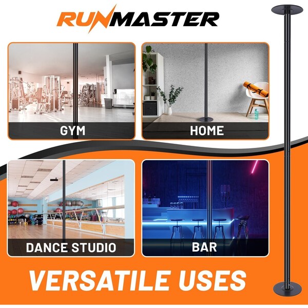 Runmaster Premium 45mm Dance Pole Kit, Spinning and Static, Portable Steel with Silicone Protection, Black - HMDANBLA