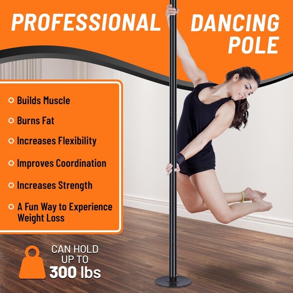 Runmaster Premium 45mm Dance Pole Kit, Spinning and Static, Portable Steel with Silicone Protection, Black - HMDANBLA