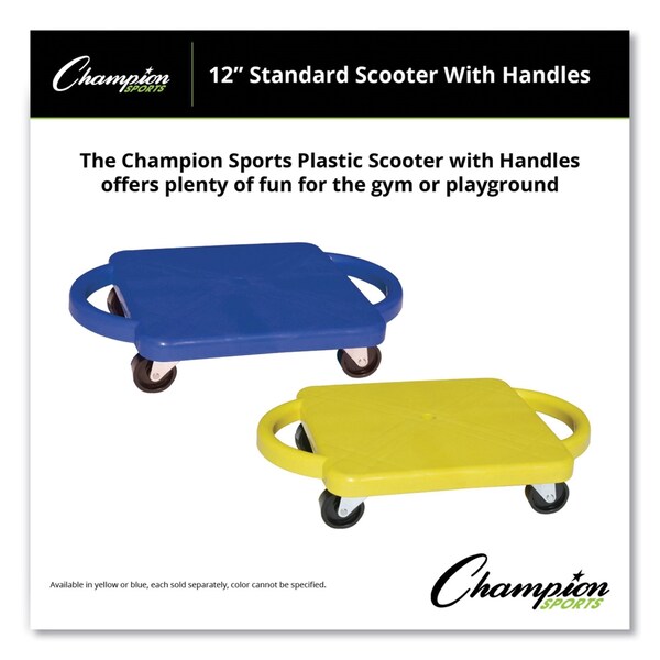 Champion Sports Scooter with Handles, Blue/Yellow, 4 Rubber Swivel Casters, Plastic, 12 x 12 - PGH12
