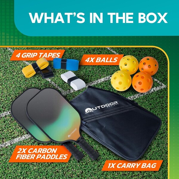 Outdoorcruiser Outdoor Cruiser Pickleball Paddle Set, USAPA Approved, 2 Paddles, 4 Balls, Grip Tapes, Carry Bag - OCGPKB01