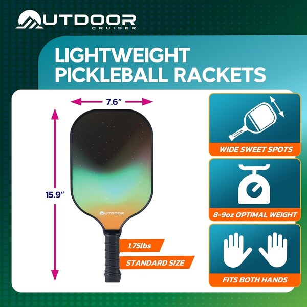Outdoorcruiser Outdoor Cruiser Pickleball Paddle Set, USAPA Approved, 2 Paddles, 4 Balls, Grip Tapes, Carry Bag - OCGPKB01