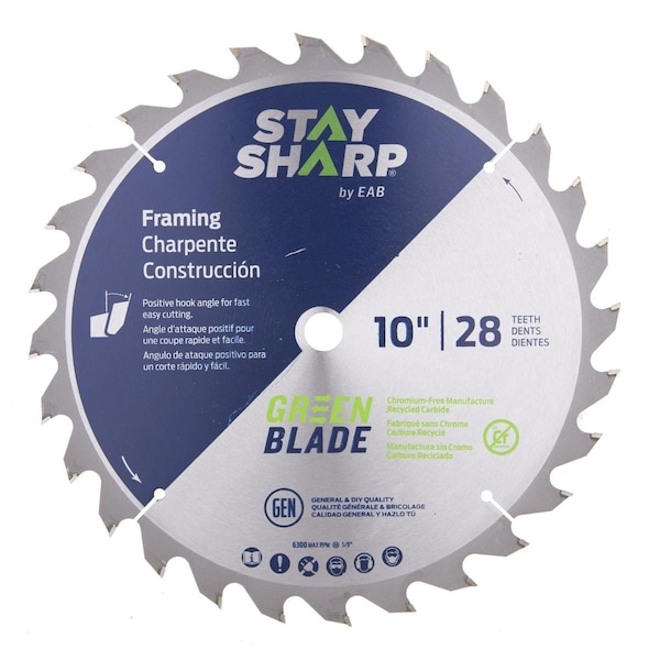 Muebles Para El Hogar 10 in. x 28 Teeth Framing Green Blade Saw Blade - Recyclable - MU3357622