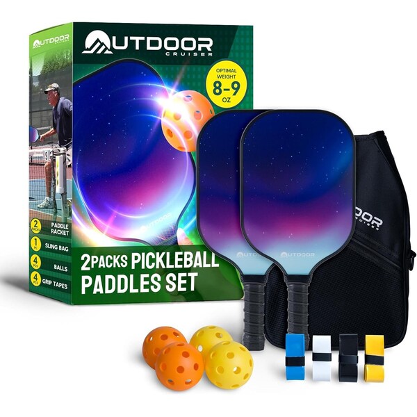 Outdoorcruiser Outdoor Cruiser Pickleball Set, USAPA Approved, Fiberglass Paddles, 2 Rackets, 4 Balls, Carry Bag - OCGPKB02