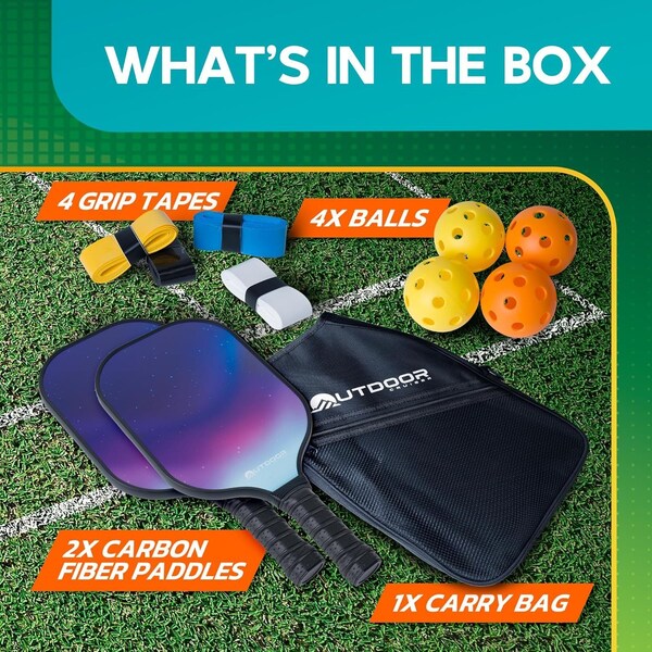 Outdoorcruiser Outdoor Cruiser Pickleball Set, USAPA Approved, Fiberglass Paddles, 2 Rackets, 4 Balls, Carry Bag - OCGPKB02