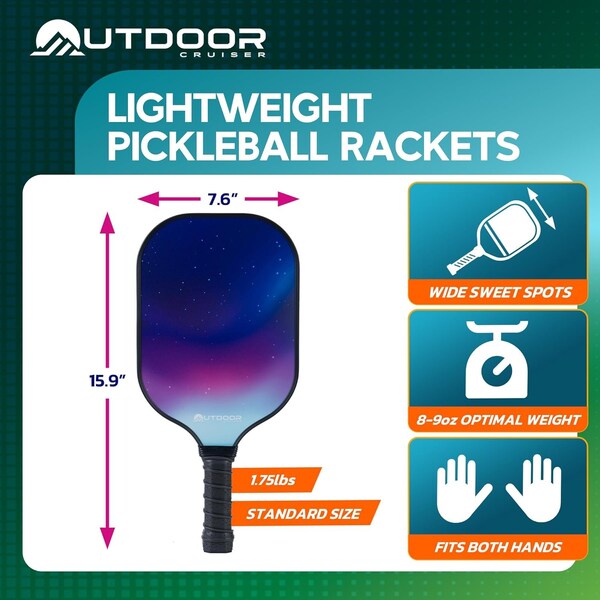 Outdoorcruiser Outdoor Cruiser Pickleball Set, USAPA Approved, Fiberglass Paddles, 2 Rackets, 4 Balls, Carry Bag - OCGPKB02