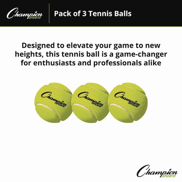 Champion Sports Tennis Balls, 2.5" Diameter, Yellow, PK3 - TB3