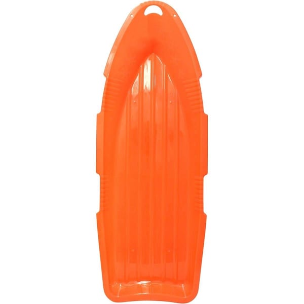 Overtime 48 in. Day Glow Sno Cruiser Toboggan Two-Rider Sled Tough Polyresin, Diamond Polished - Hot Orange - OV771774
