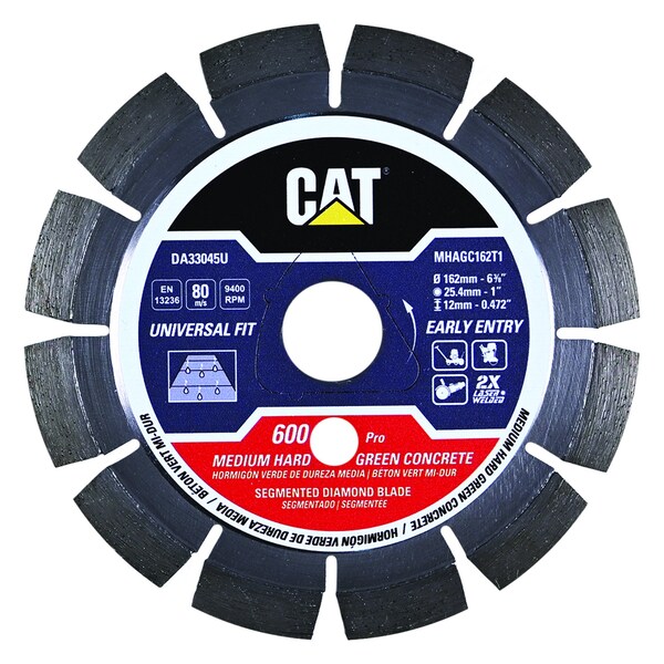 Caterpillar 600 Pro Early Entry Medium/Hard Aggregate Silent Green Concrete Diamond Blade 6 3/8-In - 162mm Red - DA33045U
