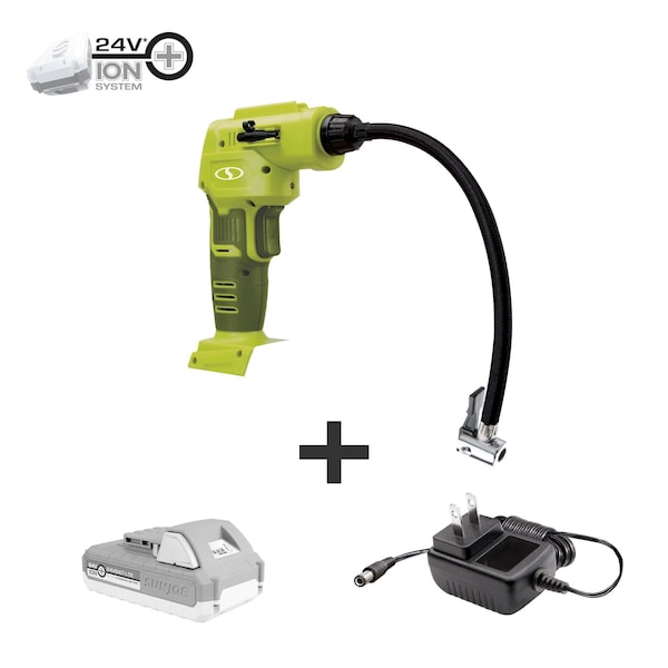 Sun Joe 24-Volt 2.0-Ah Air Joe Pro Cordless Compressor w/ Nozzle Adapters + Storage Case - 24V-AJC-LTE
