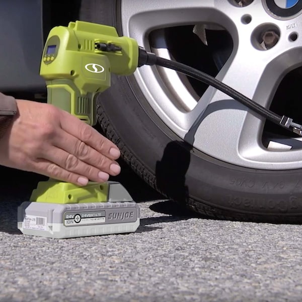 Sun Joe 24-Volt 2.0-Ah Air Joe Pro Cordless Compressor w/ Nozzle Adapters + Storage Case - 24V-AJC-LTE